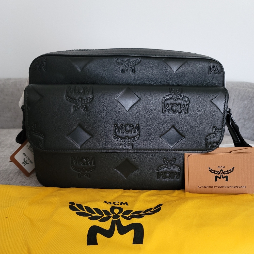 MCM Black Embossed Leather Crossbody Bag